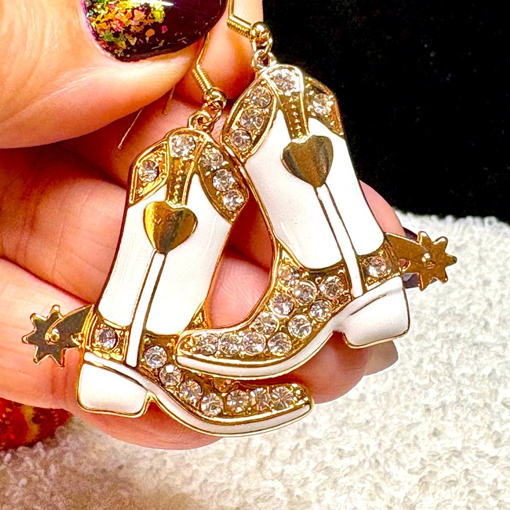 Blinged cowgirl boot and rhinestone earrings -metal